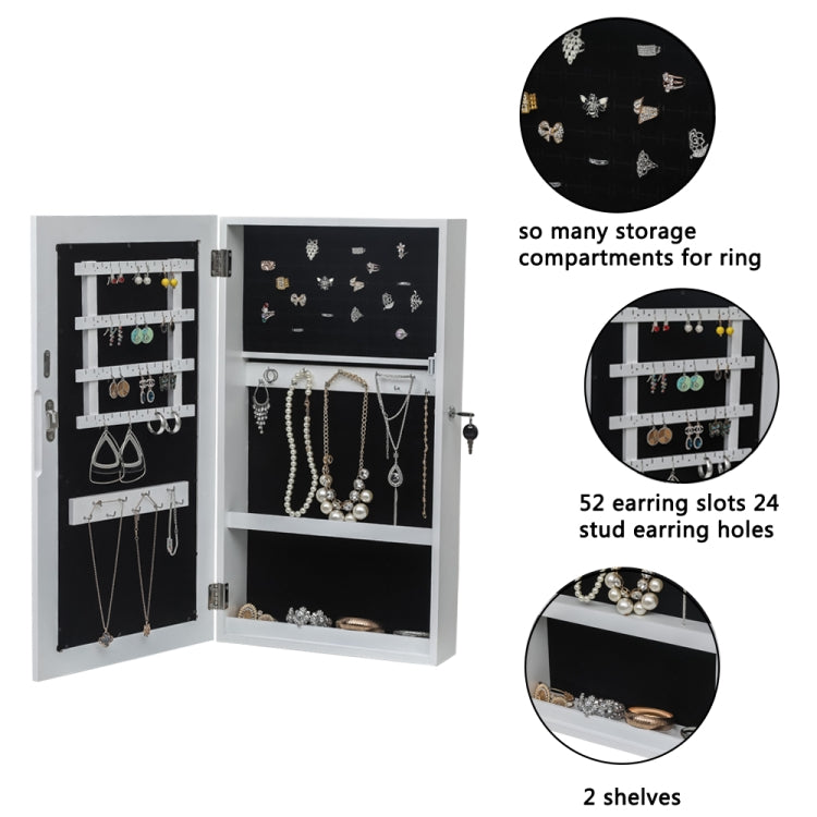 [US Warehouse] Wood Jewelry Cabinet Armoire with Mirror Wall-Mounted Storage Organizer, Size: 37.3 x 10.5 x 67.3cm(White)