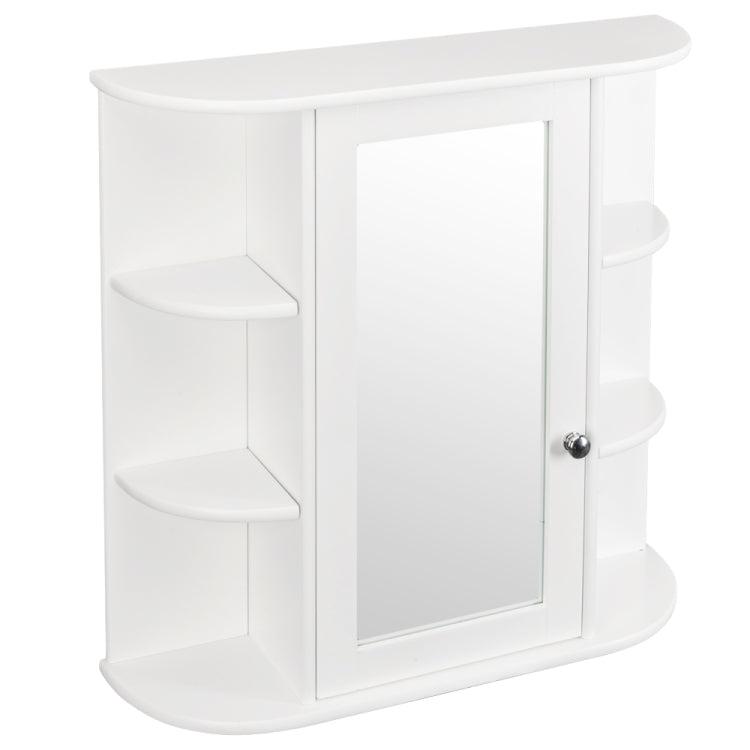 [US Warehouse] Single Door 3-tier Mirror Indoor Bathroom Wall Mounted Cabinet Shelf Organizer, Size: 60 x 16.5 x 58cm(White)