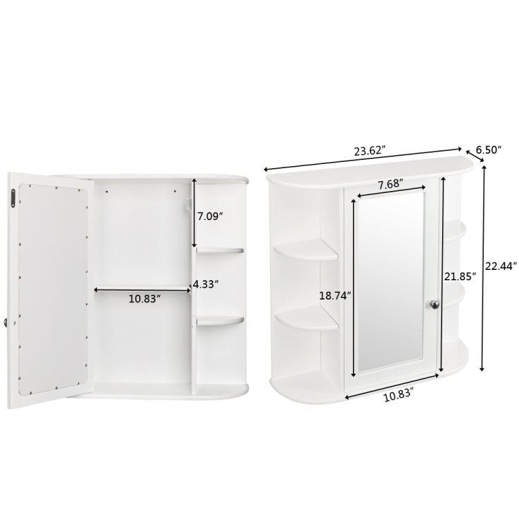 [US Warehouse] Single Door 3-tier Mirror Indoor Bathroom Wall Mounted Cabinet Shelf Organizer, Size: 60 x 16.5 x 58cm(White)