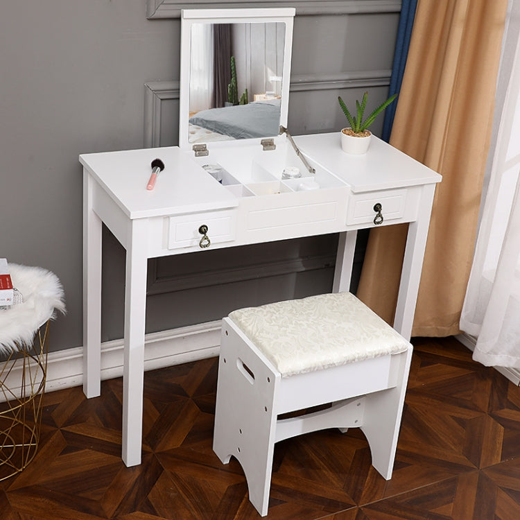 [UK Warehouse] Flip Single Mirror Double Drawers Straight Feet Dresser, Size: 90 x 40 x (75-112)cm(White)