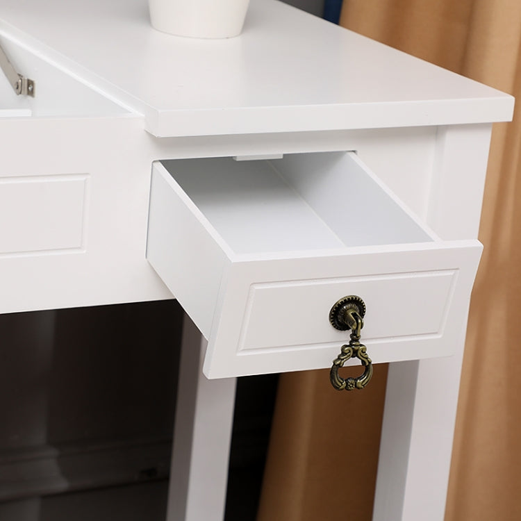 [UK Warehouse] Flip Single Mirror Double Drawers Straight Feet Dresser, Size: 90 x 40 x (75-112)cm(White)