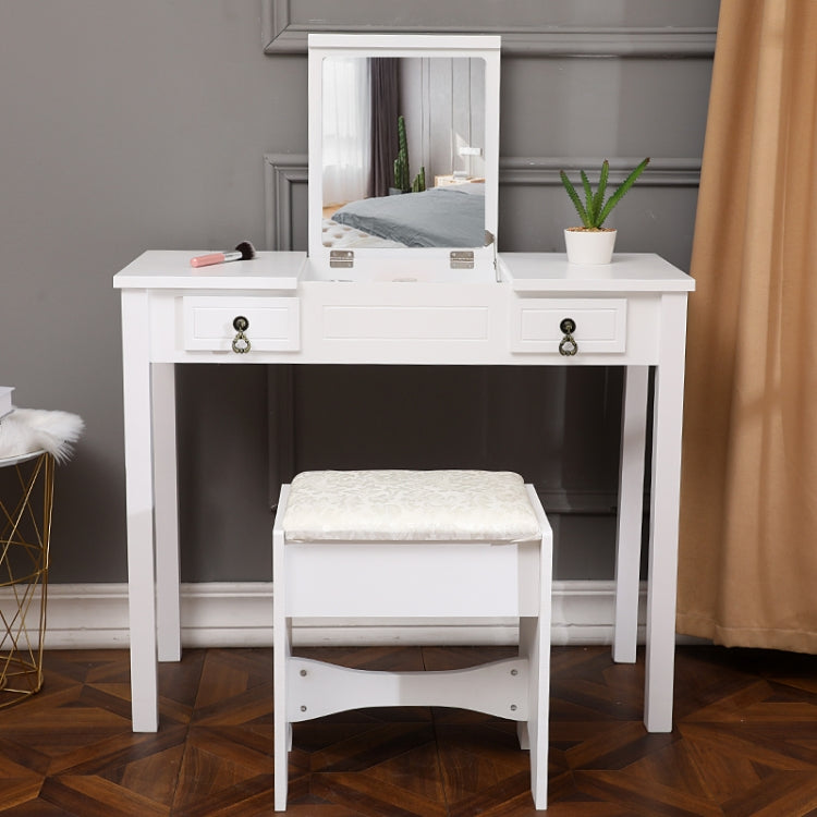 [US Warehouse] Flip Single Mirror Double Drawers Straight Feet Dresser, Size: 90 x 40 x (75-112)cm(White)