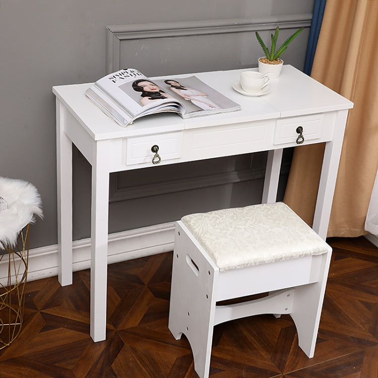 [US Warehouse] Flip Single Mirror Double Drawers Straight Feet Dresser, Size: 90 x 40 x (75-112)cm(White)