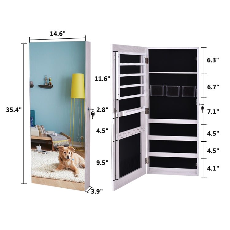 [US Warehouse] Whole Surface PVC Film Wall Hanging Door Jewelry Cabinet Fitting Mirror Cabinet with Lock , Size: 90 x 37 x 10cm