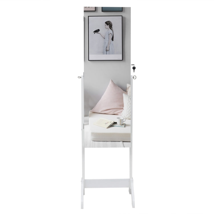[US Warehouse] Full Mirror Wooden Floor Standing 4-Layer Shelf Jewelry Storage Adjustable Mirror Cabinet with 2 Drawer, Size: 153 x 40 x 47cm(White)