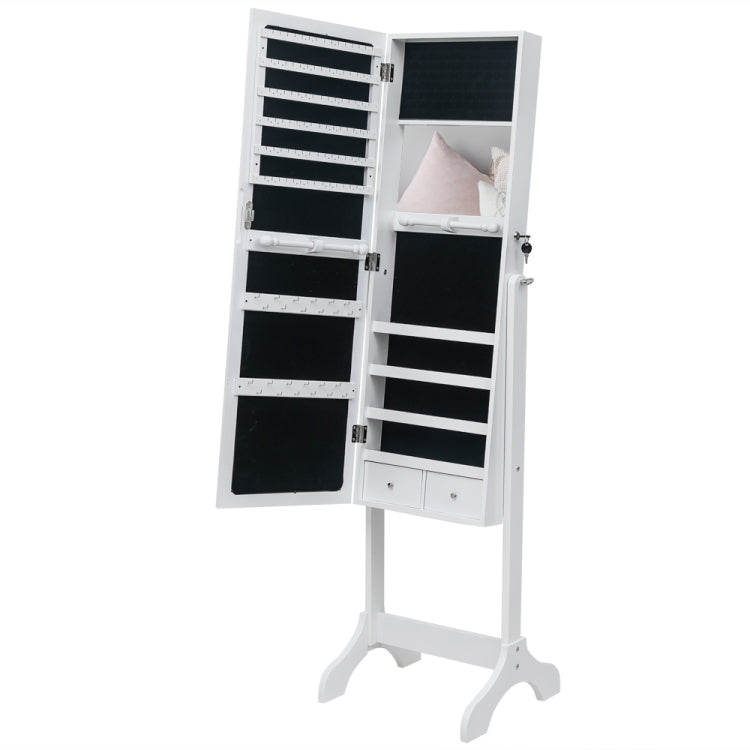 [US Warehouse] Full Mirror Wooden Floor Standing 4-Layer Shelf Jewelry Storage Adjustable Mirror Cabinet with 2 Drawer, Size: 153 x 40 x 47cm(White)