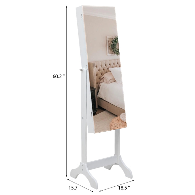 [US Warehouse] Full Mirror Wooden Floor Standing 4-Layer Shelf Jewelry Storage Adjustable Mirror Cabinet with 2 Drawer, Size: 153 x 40 x 47cm(White)