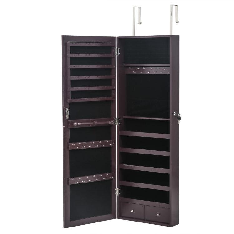 [US Warehouse] Full Mirror Wooden Wall Hanging 5-Layer Shelf 2 Drawer Jewelry Storage Mirror Cabinet, Size: 108 x 10 x 37cm(Brown)