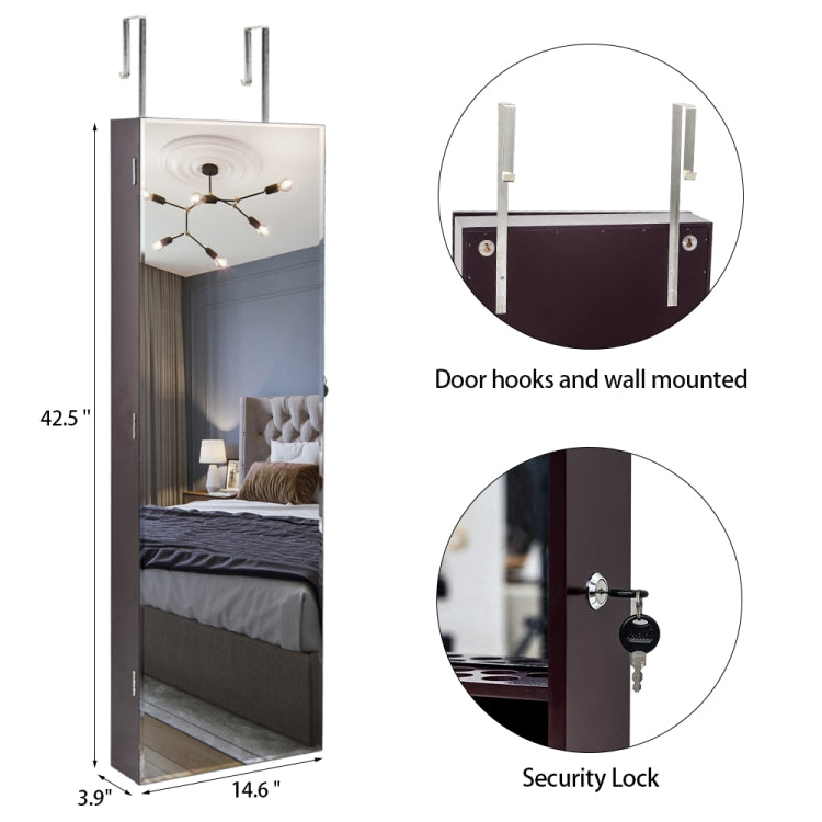 [US Warehouse] Full Mirror Wooden Wall Hanging 5-Layer Shelf 2 Drawer Jewelry Storage Mirror Cabinet, Size: 108 x 10 x 37cm(Brown)