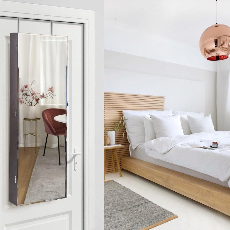 [US Warehouse] Full Mirror Wooden Wall Hanging 5-Layer Shelf 2 Drawer Jewelry Storage Mirror Cabinet, Size: 108 x 10 x 37cm(Brown)