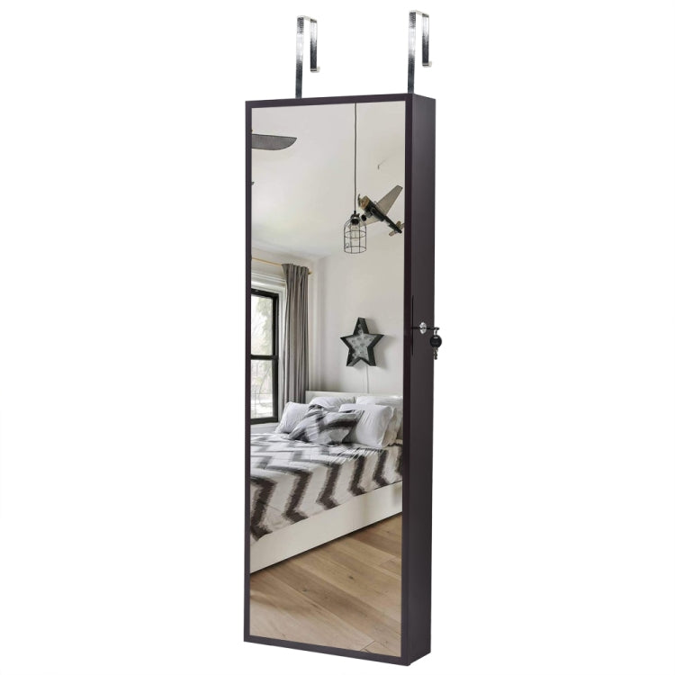 [US Warehouse] Full Mirror Wooden Wall Mounted 3-Layer Shelf Mirror Cabinet with LED Lights & Cosmetic Brush Holders, Size: 37 x 11 x 108cm(Brown)