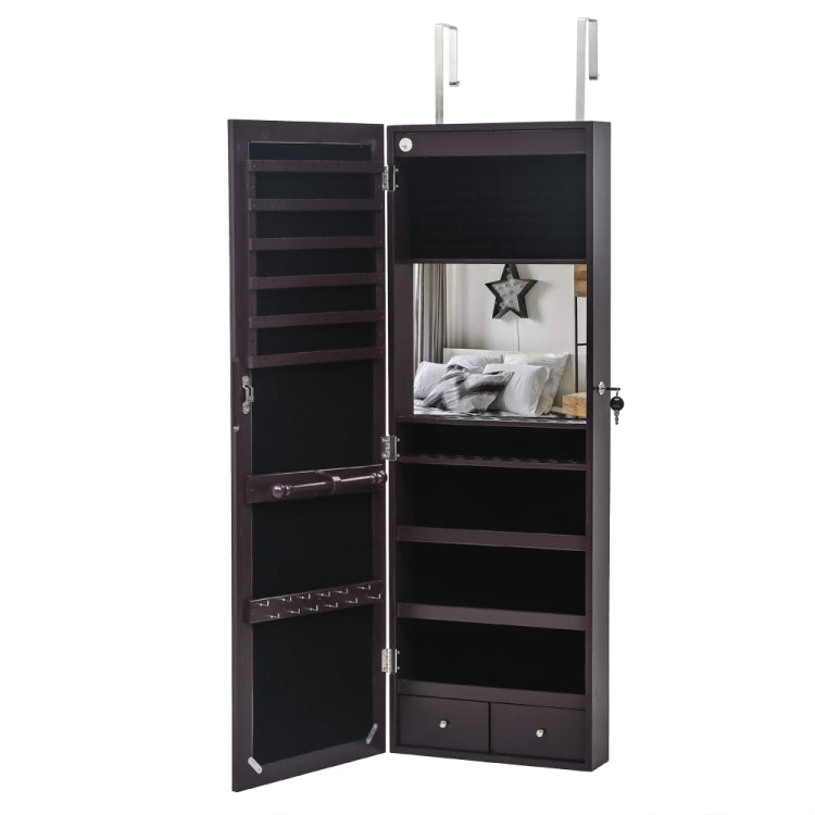 [US Warehouse] Full Mirror Wooden Wall Mounted 3-Layer Shelf Mirror Cabinet with LED Lights & Cosmetic Brush Holders, Size: 37 x 11 x 108cm(Brown)