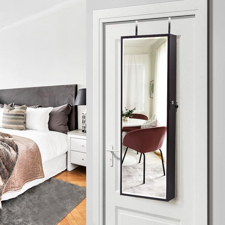 [US Warehouse] Full Mirror Wooden Wall Mounted 3-Layer Shelf Mirror Cabinet with LED Lights & Cosmetic Brush Holders, Size: 37 x 11 x 108cm(Brown)