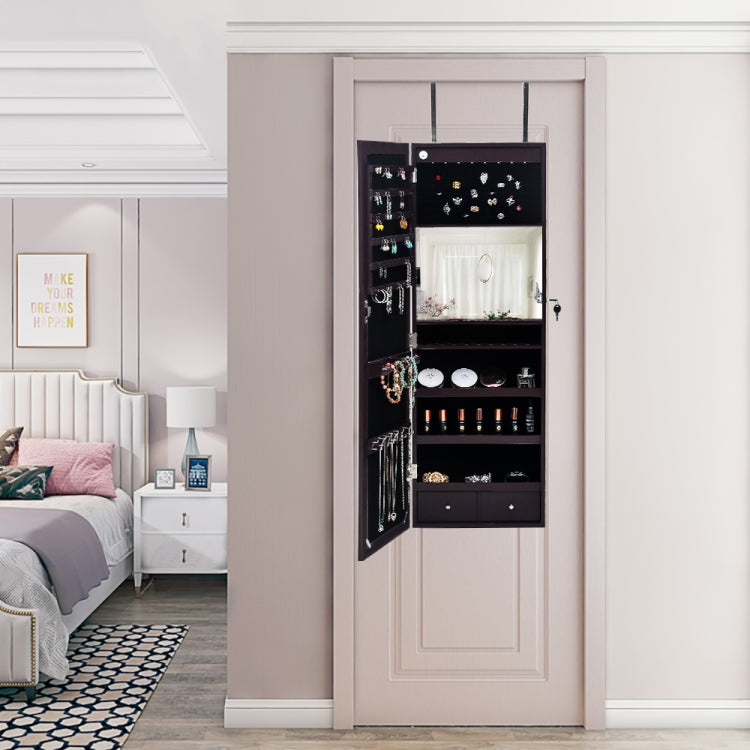 [US Warehouse] Full Mirror Wooden Wall Mounted 3-Layer Shelf Mirror Cabinet with LED Lights & Cosmetic Brush Holders, Size: 37 x 11 x 108cm(Brown)