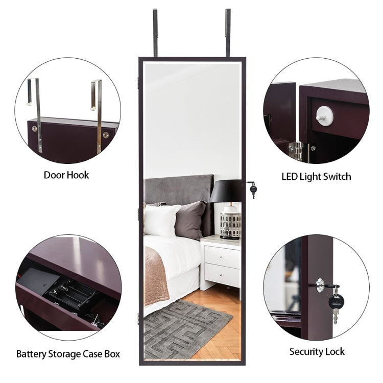 [US Warehouse] Full Mirror Wooden Wall Mounted 3-Layer Shelf Mirror Cabinet with LED Lights & Cosmetic Brush Holders, Size: 37 x 11 x 108cm(Brown)