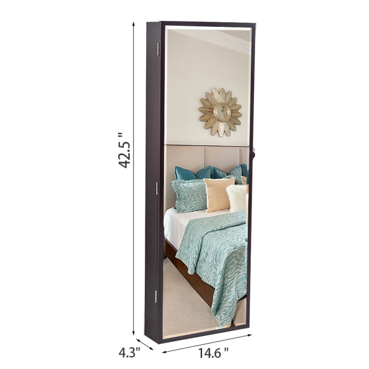 [US Warehouse] Full Mirror Wooden Wall Mounted 3-Layer Shelf Mirror Cabinet with LED Lights & Cosmetic Brush Holders, Size: 37 x 11 x 108cm(Brown)