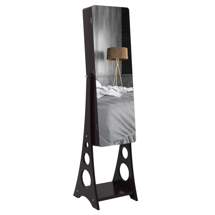 [US Warehouse] Full Mirror Wooden Floor Standing 3-Layer Shelf 4 Drawers Jewelry Storage Adjustable Arc Mirror Cabinet with LED Lights, Size: 37.08 x 12.70 x 107.95cm(Brown)