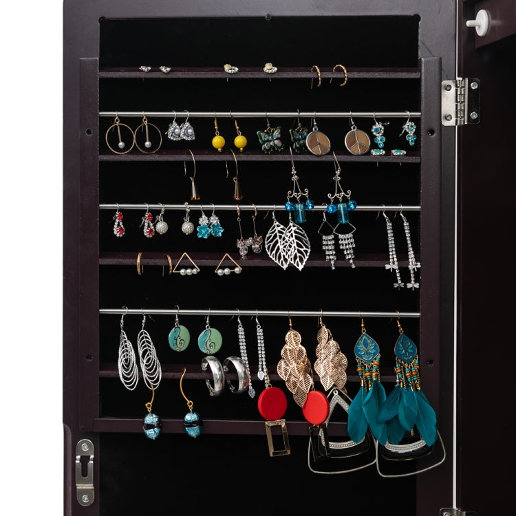 [US Warehouse] Full Mirror Wooden Floor Standing 3-Layer Shelf 4 Drawers Jewelry Storage Adjustable Arc Mirror Cabinet with LED Lights, Size: 37.08 x 12.70 x 107.95cm(Brown)
