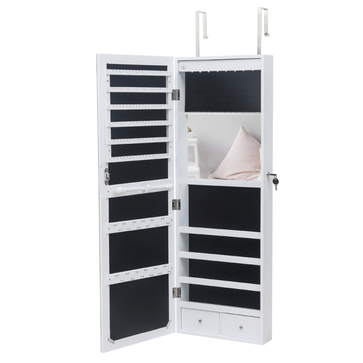 [US Warehouse] Full Mirror Wooden Wall Mounted 4-Layer Shelf 2 Drawers Jewelry Storage Mirror Cabinet with LED Lights, Size: 37 x 9.5 x 108cm(White)