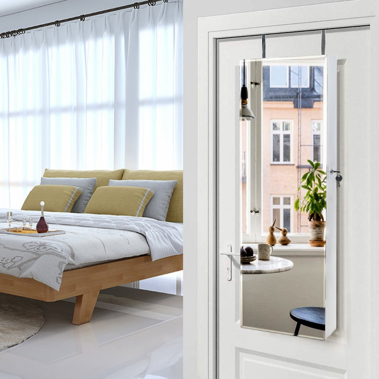 [US Warehouse] Full Mirror Wooden Wall Mounted 4-Layer Shelf 2 Drawers Jewelry Storage Mirror Cabinet with LED Lights, Size: 37 x 9.5 x 108cm(White)