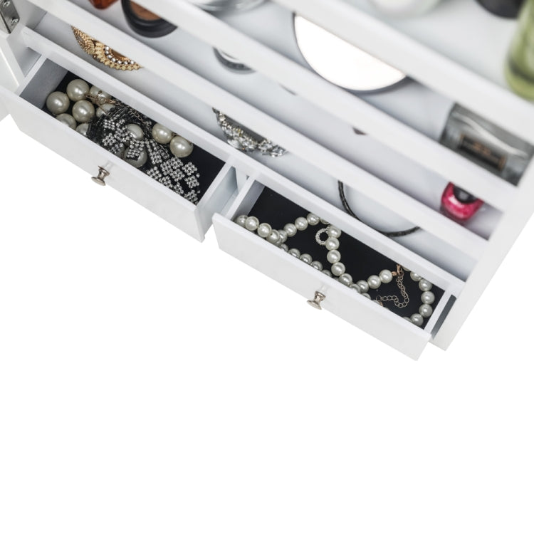 [US Warehouse] Full Mirror Wooden Wall Mounted 4-Layer Shelf 2 Drawers Jewelry Storage Mirror Cabinet with LED Lights, Size: 37 x 9.5 x 108cm(White)