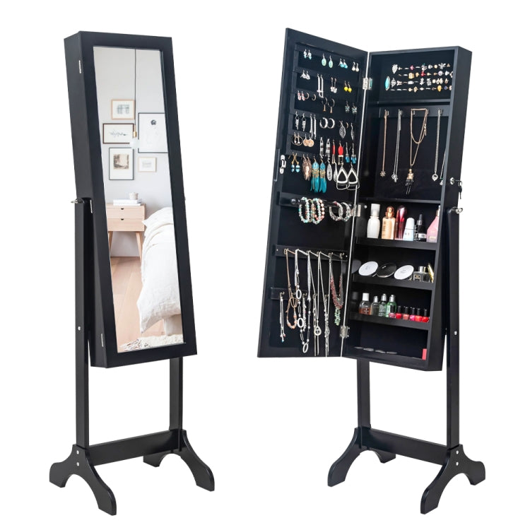 [US Warehouse] Non Full Mirror Wooden Floor Standing 4-Layer Shelf Jewelry Storage Adjustable Mirror Cabinet, Size: 47 x 40 x 156cm(Black)