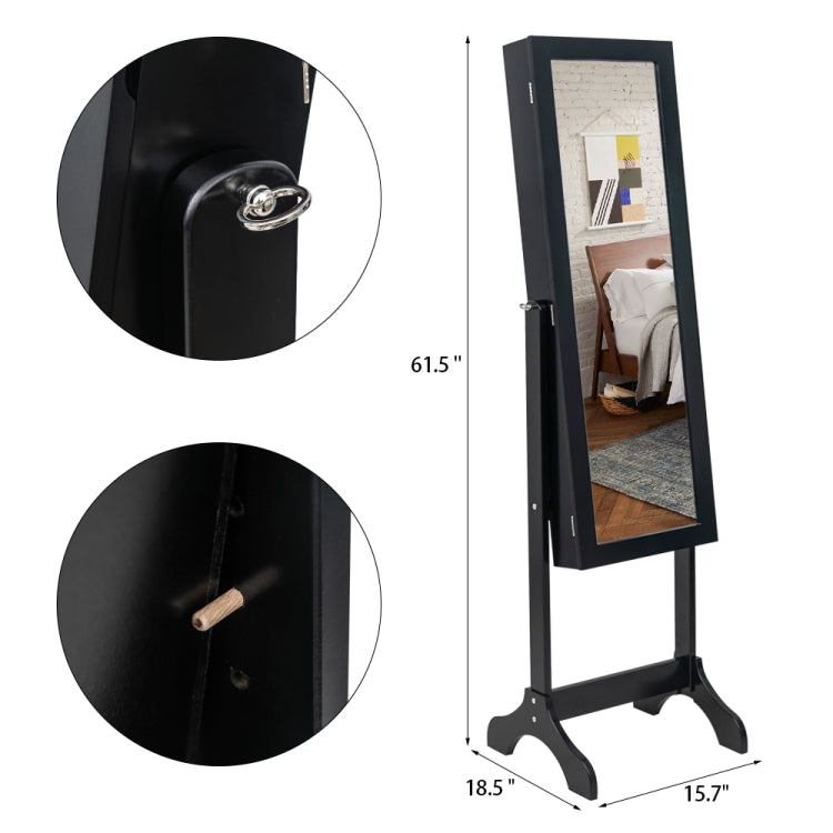 [US Warehouse] Non Full Mirror Wooden Floor Standing 4-Layer Shelf Jewelry Storage Adjustable Mirror Cabinet, Size: 47 x 40 x 156cm(Black)