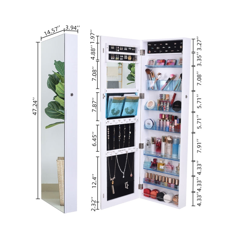 [US Warehouse] Full Mirror Makeup Mirror 8-layer Acrylic Storage Cabinet Solid Wood Covered Jewelry Mirror Cabinet, Size: 120 x 37 x 10cm(White)