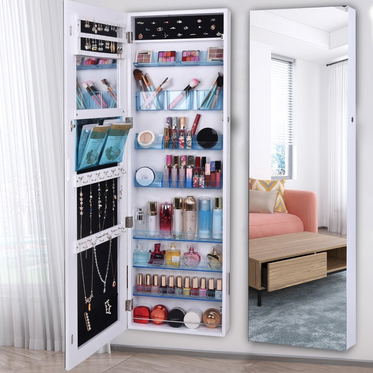 [US Warehouse] Full Mirror Makeup Mirror 8-layer Acrylic Storage Cabinet Solid Wood Covered Jewelry Mirror Cabinet, Size: 120 x 37 x 10cm(White)