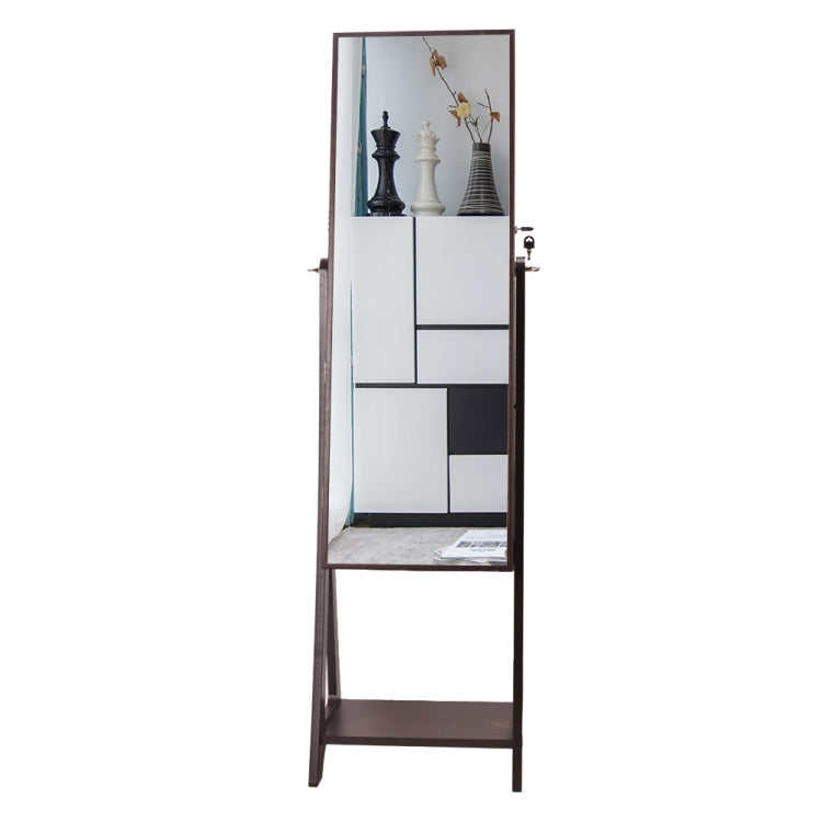 [US Warehouse] Full Mirror Makeup Jewelry Mirror Cabinet 2 Drawers 5 Layers Solid Wood Pattern Storage Cabinet with LED Lights, Size: 41 x 37 x 148cm(Brown)