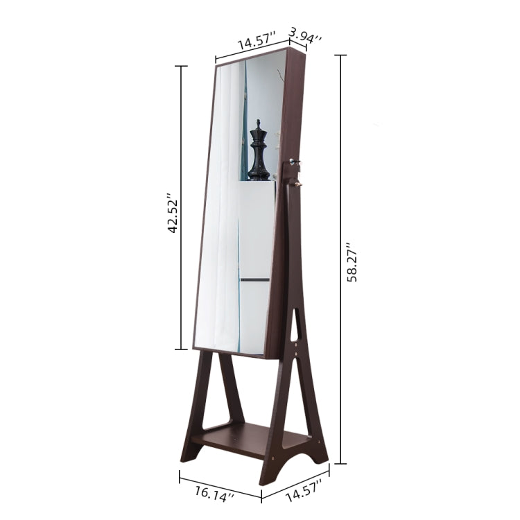[US Warehouse] Full Mirror Makeup Jewelry Mirror Cabinet 2 Drawers 5 Layers Solid Wood Pattern Storage Cabinet with LED Lights, Size: 41 x 37 x 148cm(Brown)