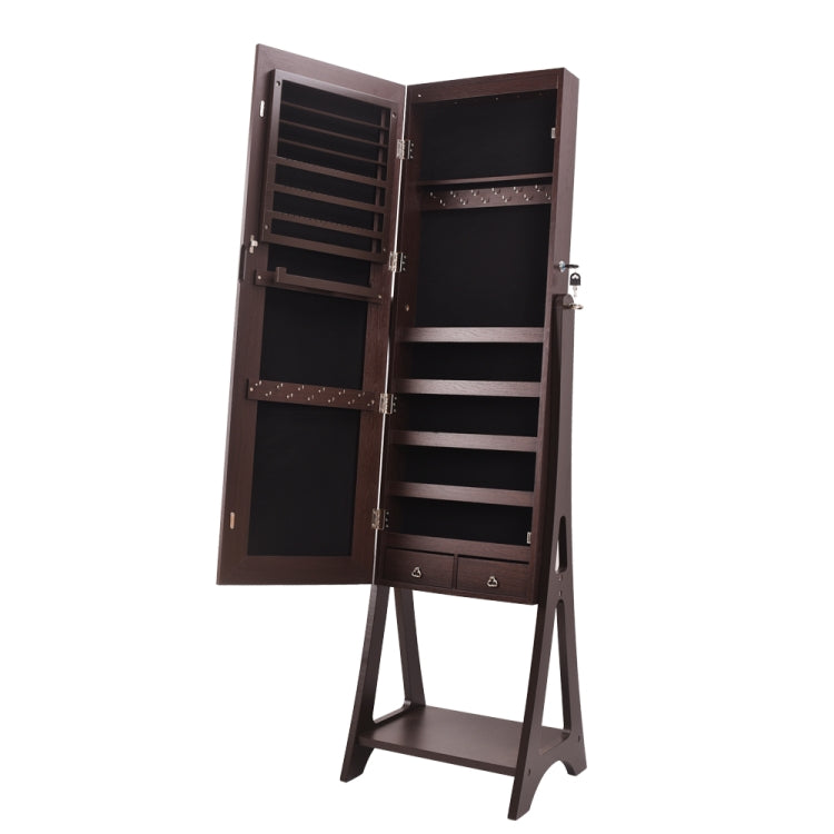 [US Warehouse] Full Mirror Makeup Jewelry Mirror Cabinet 2 Drawers 5 Layers Solid Wood Pattern Storage Cabinet with LED Lights, Size: 41 x 37 x 148cm(Brown)