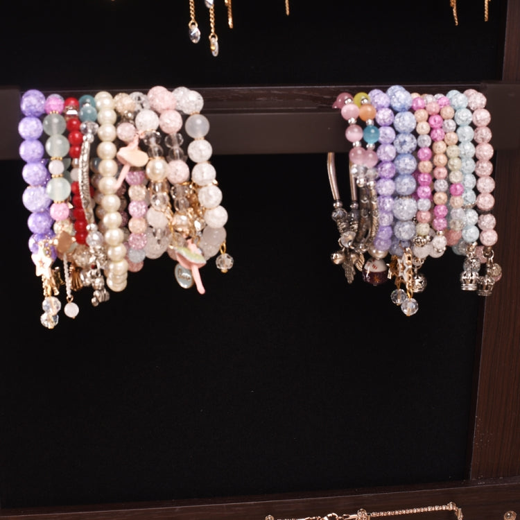 [US Warehouse] Full Mirror Makeup Jewelry Mirror Cabinet 2 Drawers 5 Layers Solid Wood Pattern Storage Cabinet with LED Lights, Size: 41 x 37 x 148cm(Brown)