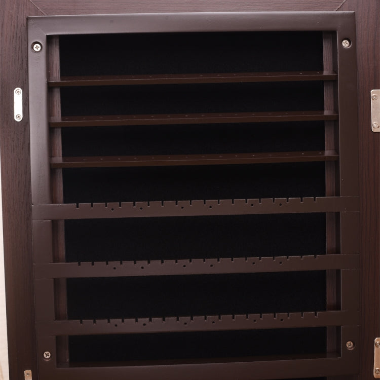 [US Warehouse] Full Mirror Makeup Jewelry Mirror Cabinet 2 Drawers 5 Layers Solid Wood Pattern Storage Cabinet with LED Lights, Size: 41 x 37 x 148cm(Brown)
