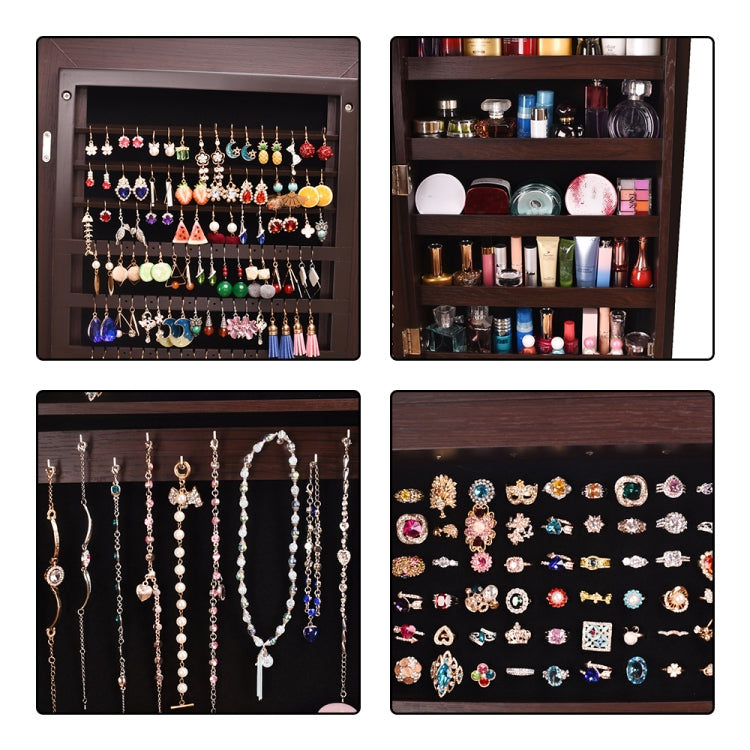 [US Warehouse] Full Mirror Makeup Jewelry Mirror Cabinet 2 Drawers 5 Layers Solid Wood Pattern Storage Cabinet with LED Lights, Size: 41 x 37 x 148cm(Brown)