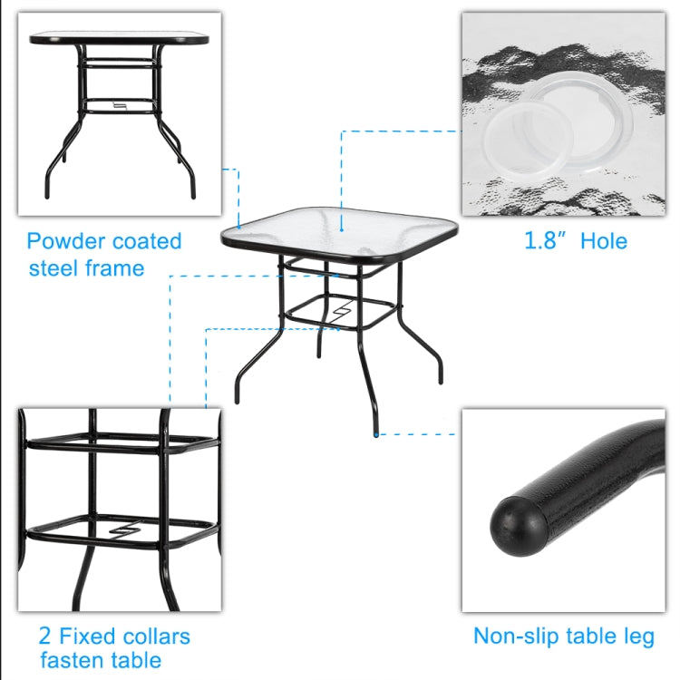 [US Warehouse] Outdoor Dining Table Square Toughened Glass Garden Glass Table, Size: 80x80x70cm