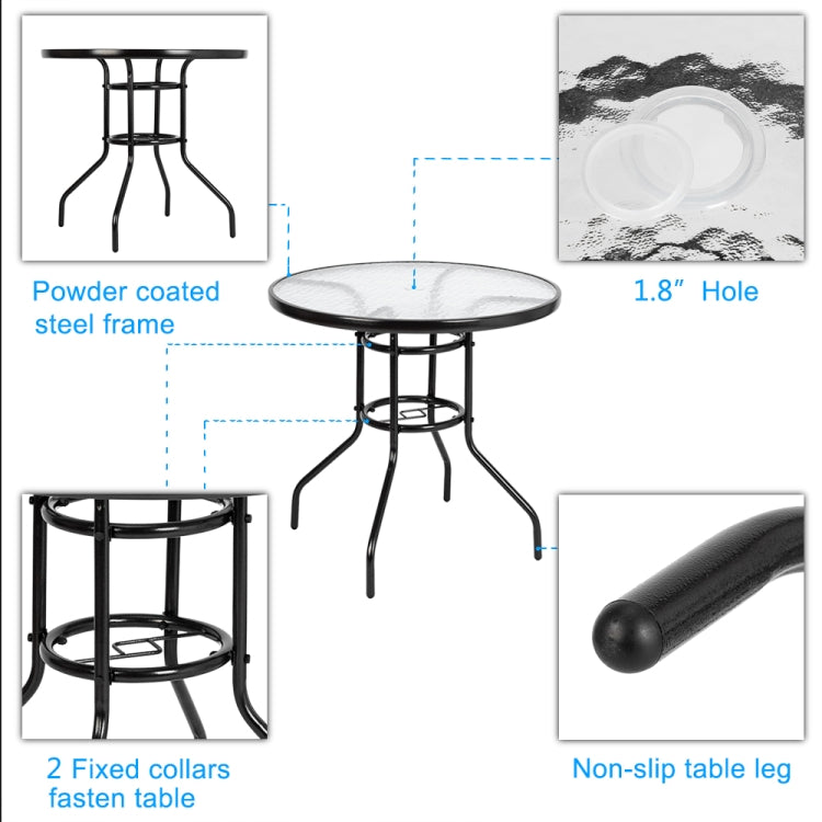 [US Warehouse] Outdoor Dining Table Round Toughened Glass Garden Glass Table, Size: 80x80x70cm