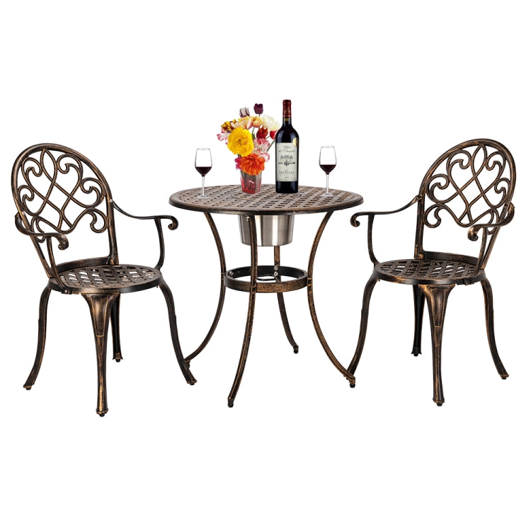 [US Warehouse] 3 in 1 European Style Aluminum Outdoor Table Chairs Set with Ice Bucket(Brown)