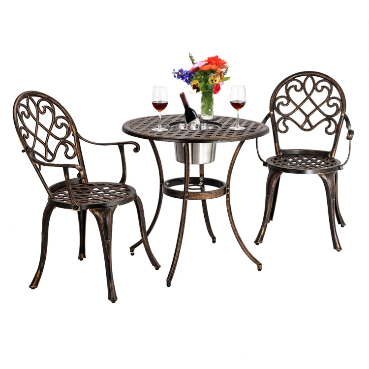 [US Warehouse] 3 in 1 European Style Aluminum Outdoor Table Chairs Set with Ice Bucket(Brown)