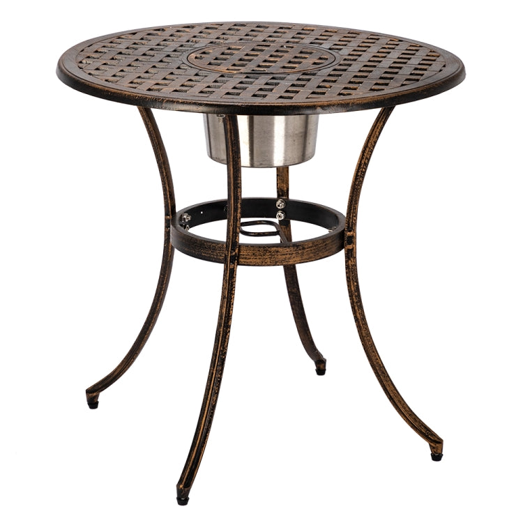 [US Warehouse] 3 in 1 European Style Aluminum Outdoor Table Chairs Set with Ice Bucket(Brown)