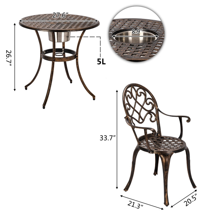 [US Warehouse] 3 in 1 European Style Aluminum Outdoor Table Chairs Set with Ice Bucket(Brown)