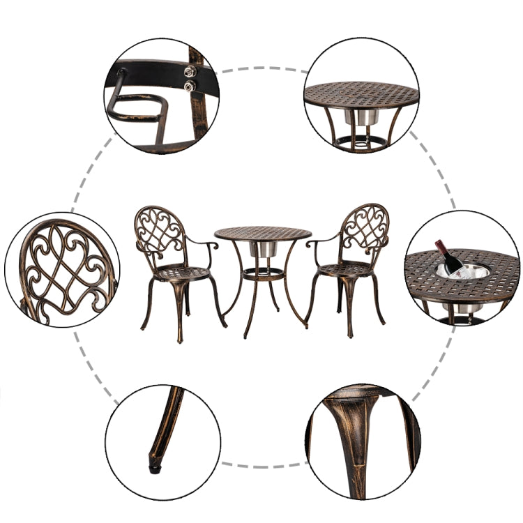 [US Warehouse] 3 in 1 European Style Aluminum Outdoor Table Chairs Set with Ice Bucket(Brown)