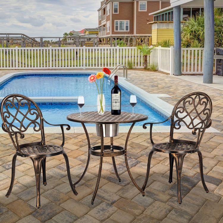 [US Warehouse] 3 in 1 European Style Aluminum Outdoor Table Chairs Set with Ice Bucket(Brown)