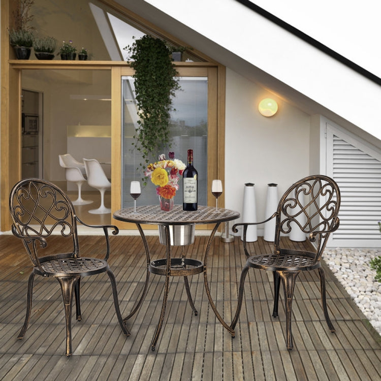[US Warehouse] 3 in 1 European Style Aluminum Outdoor Table Chairs Set with Ice Bucket(Brown)
