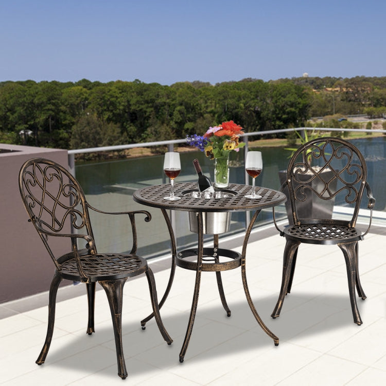 [US Warehouse] 3 in 1 European Style Aluminum Outdoor Table Chairs Set with Ice Bucket(Brown)
