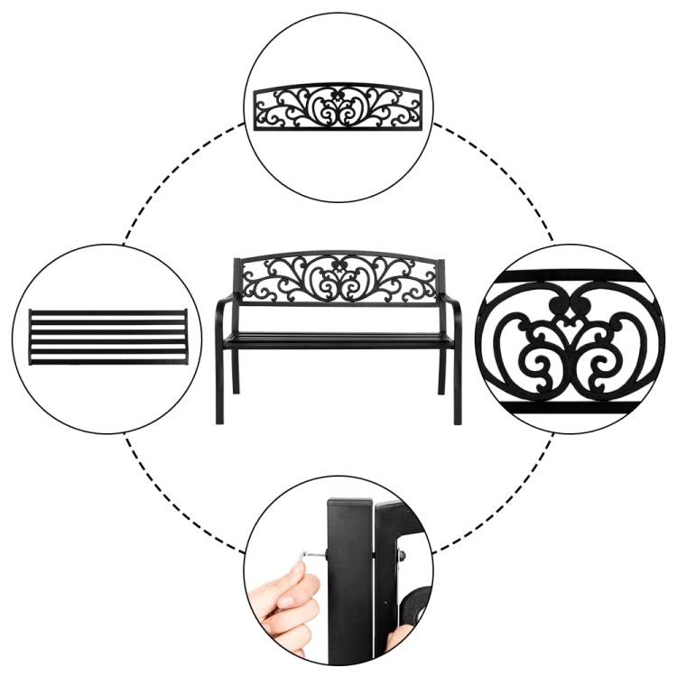[US Warehouse] 50 inch Iron Outdoor Courtyard Decoration Park Leisure Bench