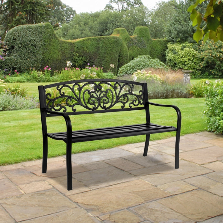 [US Warehouse] 50 inch Iron Outdoor Courtyard Decoration Park Leisure Bench