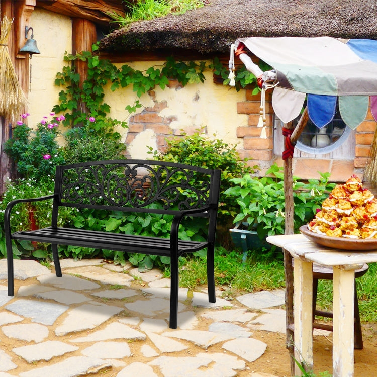 [US Warehouse] 50 inch Iron Outdoor Courtyard Decoration Park Leisure Bench