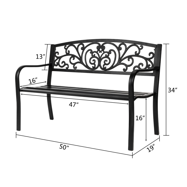 [US Warehouse] 50 inch Iron Outdoor Courtyard Decoration Park Leisure Bench