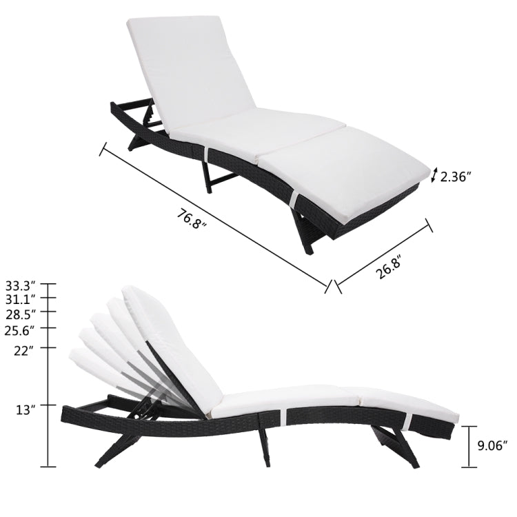 [US Warehouse] S Style Patio Chaise Lounge Embossing Vines Chairs(Black)